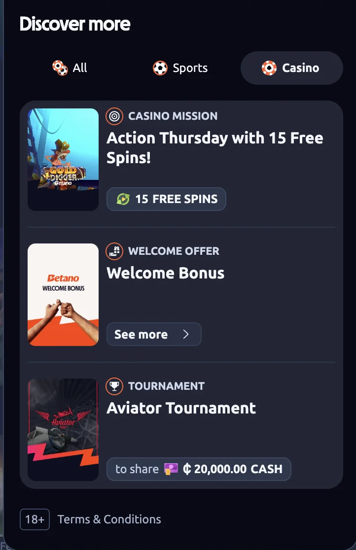 Betano Ghana Welcome Bonus banner showing 100% match up to ₵2,000